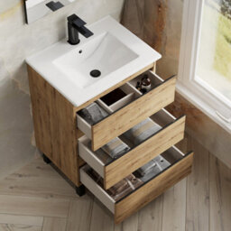 Banyetti Vatilla 600mm Floorstanding Vanity Unit With Lira Basin - Ostippo Oak - thumbnail 4