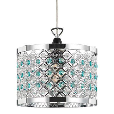 Happy Homewares Modern Sparkly Ceiling Pendant Light Shade With Clear And Teal Beads - image 1