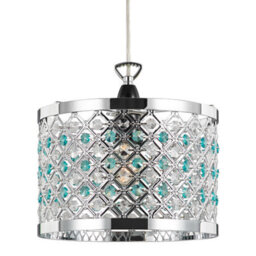 Happy Homewares Modern Sparkly Ceiling Pendant Light Shade With Clear And Teal Beads - thumbnail 1