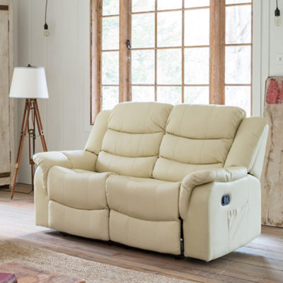Almeira 2 Seat Bonded Leather Recliner Sofa - Cream