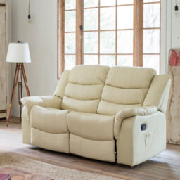 Almeira 2 Seat Bonded Leather Recliner Sofa - Cream