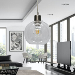 First Choice Lighting Set Of 2 Barnum - Clear Glass Globe With Satin Nickel Pendant Fittings - thumbnail 4