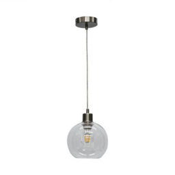 First Choice Lighting Set Of 2 Barnum - Clear Glass Globe With Satin Nickel Pendant Fittings - thumbnail 2