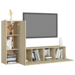 Berkfield 3 Piece Tv Cabinet Set Sonoma Oak Engineered Wood - thumbnail 3