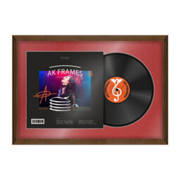 "AK Frames 25X17"" Walnut Classic Vinyl Record Frame With Crimson Mount For 12 Inch Lp Cover & Disc - Overlapped Design"