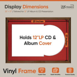 "AK Frames 25X17"" Walnut Classic Vinyl Record Frame With Crimson Mount For 12 Inch Lp Cover & Disc - Overlapped Design" - thumbnail 2