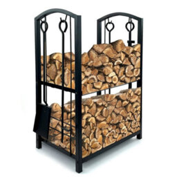 Firewood 2 Tier Rack Log Holder Wood Storage With Hooks 4 Tools Black - thumbnail 5