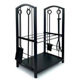 Firewood 2 Tier Rack Log Holder Wood Storage With Hooks 4 Tools Black - thumbnail 1