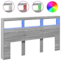 Berkfield Headboard Cabinet With Led Grey Sonoma 180X17X102 Cm - thumbnail 2