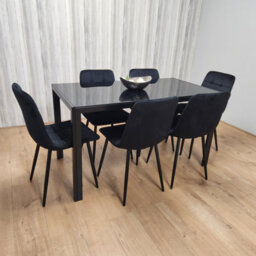 Kosy Koala Black Kitchen Dining Table And 6 Black Tufted Velvet Chairs Set Of 6 Dining Room Furniture - thumbnail 1