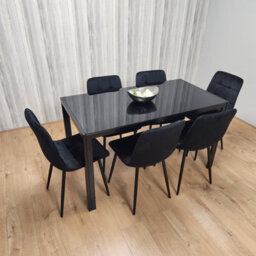 Kosy Koala Black Kitchen Dining Table And 6 Black Tufted Velvet Chairs Set Of 6 Dining Room Furniture - thumbnail 2