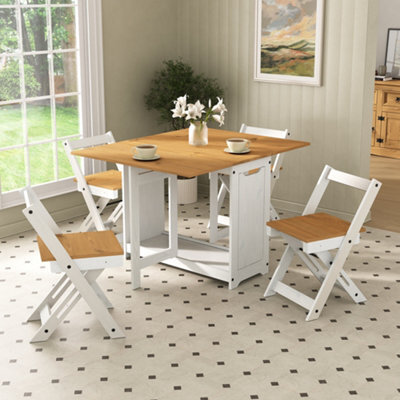 Mews Corona White Butterfly Dining Set Santos 4 Seat Folding Drop Leaf Table Solid Mexican Pine - image 1