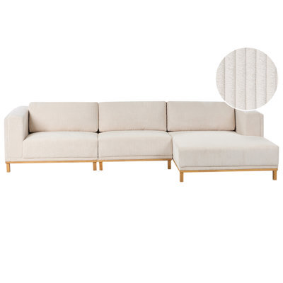 Beliani Corner Sofa 5 Seater Veng Corduroy Light Beige Left Hand - image 1