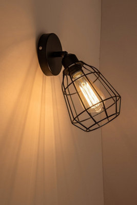 Harper Living Caged Wall Light, E27/es Cap, On And Off Switch Black Vintage Finish, Led Compatible - image 1