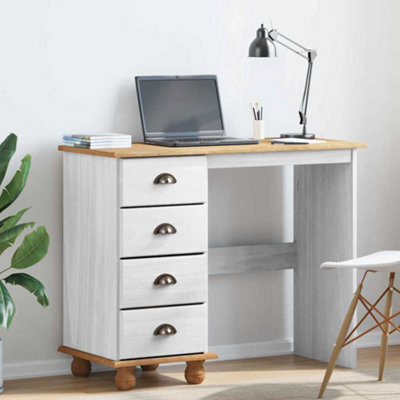 Walplus Desk With Drawer Askim White 95 X 40 X 75 Cm Solid Pine Wood - image 1