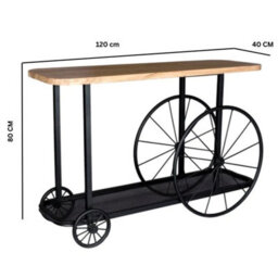 Wyld Haus Shanghai Industrial Oak Console Table With Black Metal Wheels - thumbnail 4