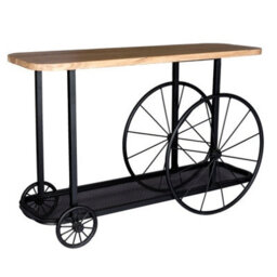 Wyld Haus Shanghai Industrial Oak Console Table With Black Metal Wheels - thumbnail 6