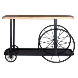 Wyld Haus Shanghai Industrial Oak Console Table With Black Metal Wheels - thumbnail 3