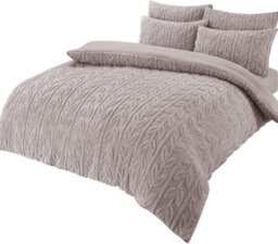 Leaf Printed Teddy Duvet Set In Natural - Double
