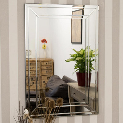 Mirroroutlet Langley All Glass Modern Bevelled Mirror 90 X 60 Cm - image 1
