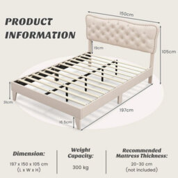 Double Size Bed Frame Wood Slats Platform Padded Button Tufted Headboard - thumbnail 2