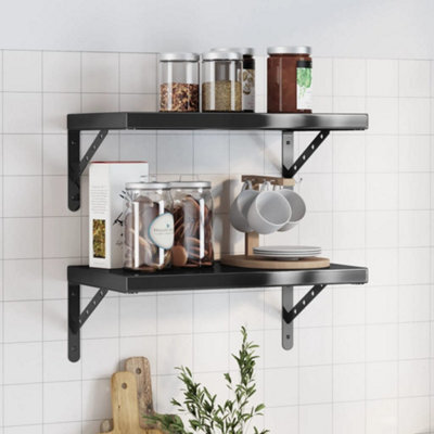 Berkfield Wall Shelves 2 Pcs 50X30X3 Cm Black Stainless Steel - image 1