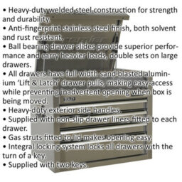 Premium 4 Drawer Stainless Steel Tool Chest - Heavy Duty Storage Solution 675mm X 460mm X 565mm - thumbnail 2