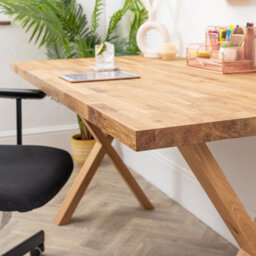 Domli Solid Wood Oiled Oak Office Desk With Oak Wooden X Legs - 1200mm X 800mm X 40mm - Premium European Wooden Tabletop And Leg - thumbnail 5