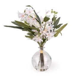Candlelight White & Green 41Cm Artificial Floral Arrangement In Clear Glass Vase - thumbnail 2