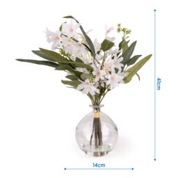 Candlelight White & Green 41Cm Artificial Floral Arrangement In Clear Glass Vase - thumbnail 5
