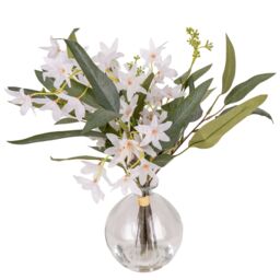 Candlelight White & Green 41Cm Artificial Floral Arrangement In Clear Glass Vase - thumbnail 3