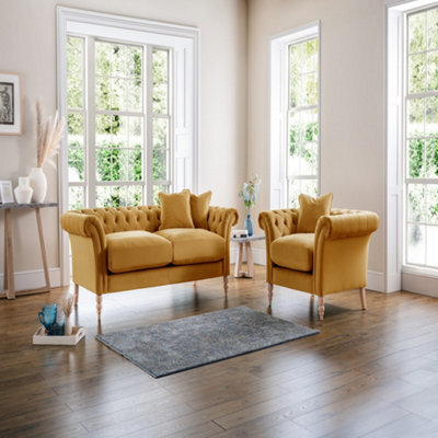 Sofas Express Tulip Ochre Yellow Velvet Armchair - image 1