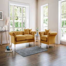 Sofas Express Tulip Ochre Yellow Velvet Armchair - thumbnail 1