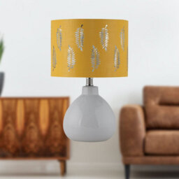 First Choice Lighting Tuscan White Ceramic Lamp With Ochre Fern Shade - thumbnail 5