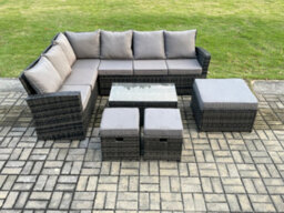 Fimous 9 Seater High Back Outdoor Garden Furniture Set Rattan Corner Sofa Set With Rectangular Coffee Table - thumbnail 2