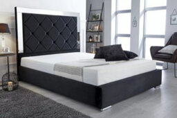 Stratus Interiors Cambridge Mirror Bed Diamond Pattern Velvet Fabric - Add Professional Assembly & Delivery- Small Double - Gas Lift Ottoman Storage - thumbnail 1