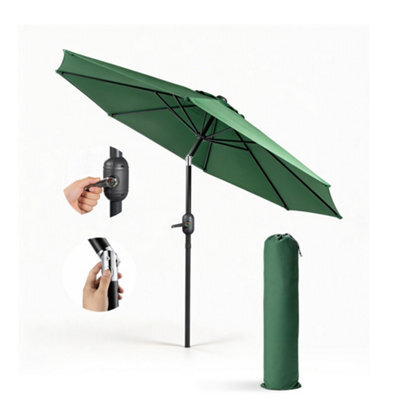 Keplin 2.3M Tilting Parasol Umbrella With Crank & Tilt, Steel Frame Sun Shade With Cover, 180G Uv-Resistant Polyester, Green - image 1