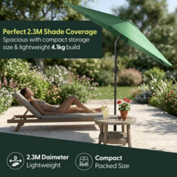 Keplin 2.3M Tilting Parasol Umbrella With Crank & Tilt, Steel Frame Sun Shade With Cover, 180G Uv-Resistant Polyester, Green - thumbnail 6