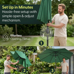 Keplin 2.3M Tilting Parasol Umbrella With Crank & Tilt, Steel Frame Sun Shade With Cover, 180G Uv-Resistant Polyester, Green - thumbnail 7
