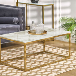 Wyld And Coco Glamhome Coffee Table Beige Marble-Effect With Gold Legs 100 X 60 Cm - thumbnail 2