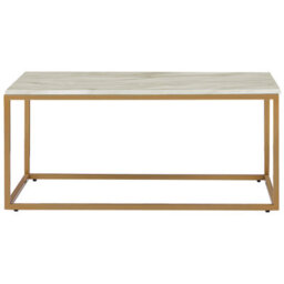 Wyld And Coco Glamhome Coffee Table Beige Marble-Effect With Gold Legs 100 X 60 Cm - thumbnail 3