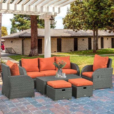 Outsunny Rattan Garden Furniture Set With Recliners, Footstools, Orange - image 1