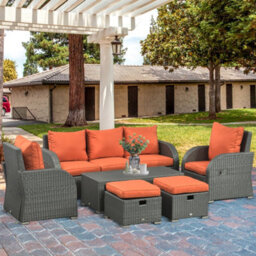 Outsunny Rattan Garden Furniture Set With Recliners, Footstools, Orange