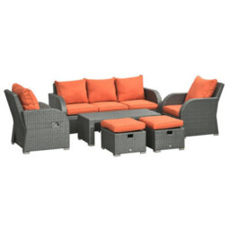 Outsunny Rattan Garden Furniture Set With Recliners, Footstools, Orange - thumbnail 2