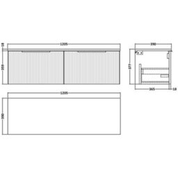 Hudson Reed Fluted Wall Hung 2-Drawer Vanity Unit & White Marble Laminate Worktop, Counter Top Vanity Unit In Satin White, 1200mm - thumbnail 3
