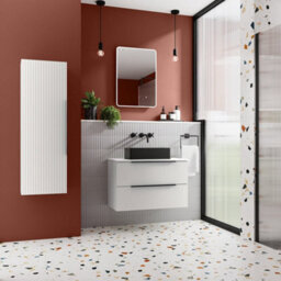 Hudson Reed Fluted Wall Hung 2-Drawer Vanity Unit & White Marble Laminate Worktop, Counter Top Vanity Unit In Satin White, 1200mm - thumbnail 2