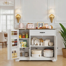 Bealife Sideboard Cabinet, Kitchen Storage Cupboard With Drawer, 3-Tier Door Storage And 2-Door Cabinet, Anti-Tip Design - thumbnail 4