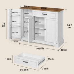 Bealife Sideboard Cabinet, Kitchen Storage Cupboard With Drawer, 3-Tier Door Storage And 2-Door Cabinet, Anti-Tip Design - thumbnail 8