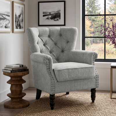 Tufted Grey Accent Chair Liana With Black Wooden Legs - Small Living Room Fabric Armchair - image 1