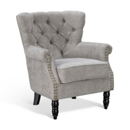 Tufted Grey Accent Chair Liana With Black Wooden Legs - Small Living Room Fabric Armchair - thumbnail 3